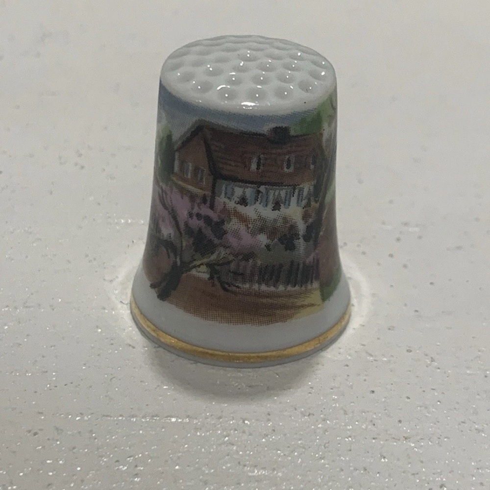 Thimble With Houses Painted Made In Japan